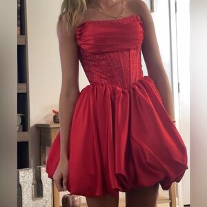 Red Strapless Bubble Dress